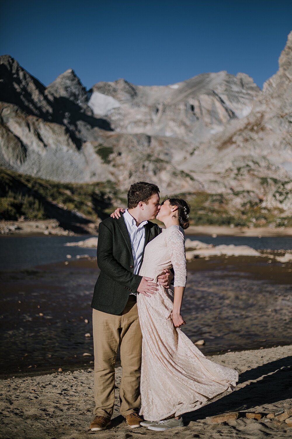 hiking and eloping at lake isabelle when the lake is drained, dawn hike elopement indian peaks wilderness, sunrise elopement lake isabelle, eloping in brainard lake recreation area