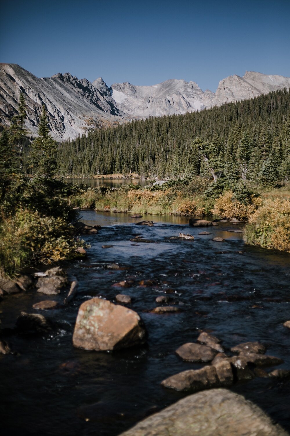 fall hiking and eloping at lake isabelle when the lake is drained, dawn hike elopement indian peaks wilderness, sunrise elopement lake isabelle, eloping in brainard lake recreation area