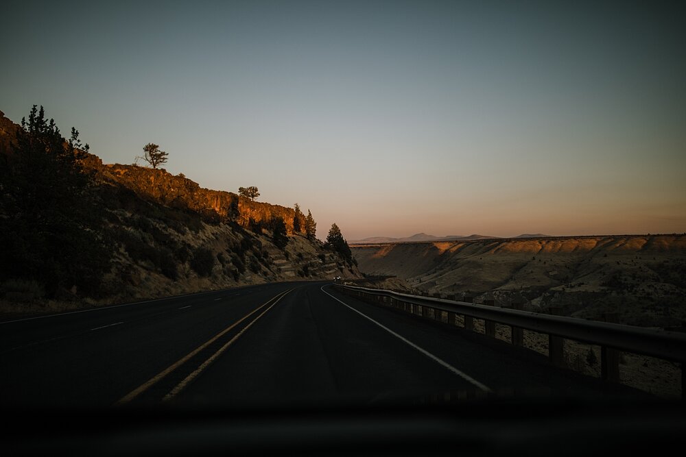 driving through mt hood national forest, warm springs reservation, smith rock state park wedding, smith rock state park hiking elopement, terrebonne backyard wedding, smith rock climbing