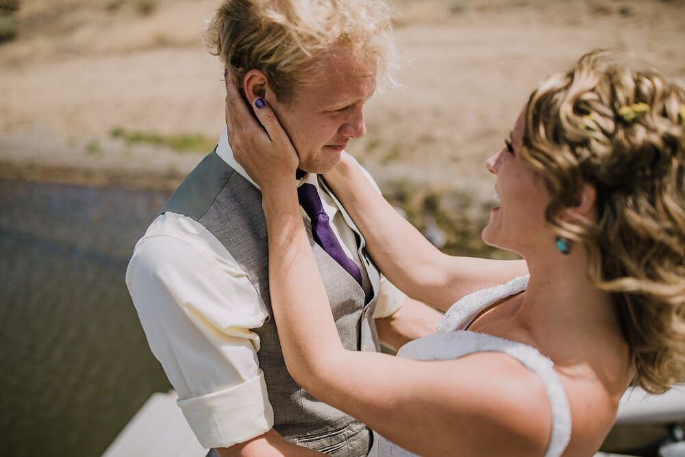 groom crying, bride and groom first look, mt hood elopement, mt hood national forest, smith rock state park wedding, smith rock state park hiking elopement, terrebonne oregon backyard wedding