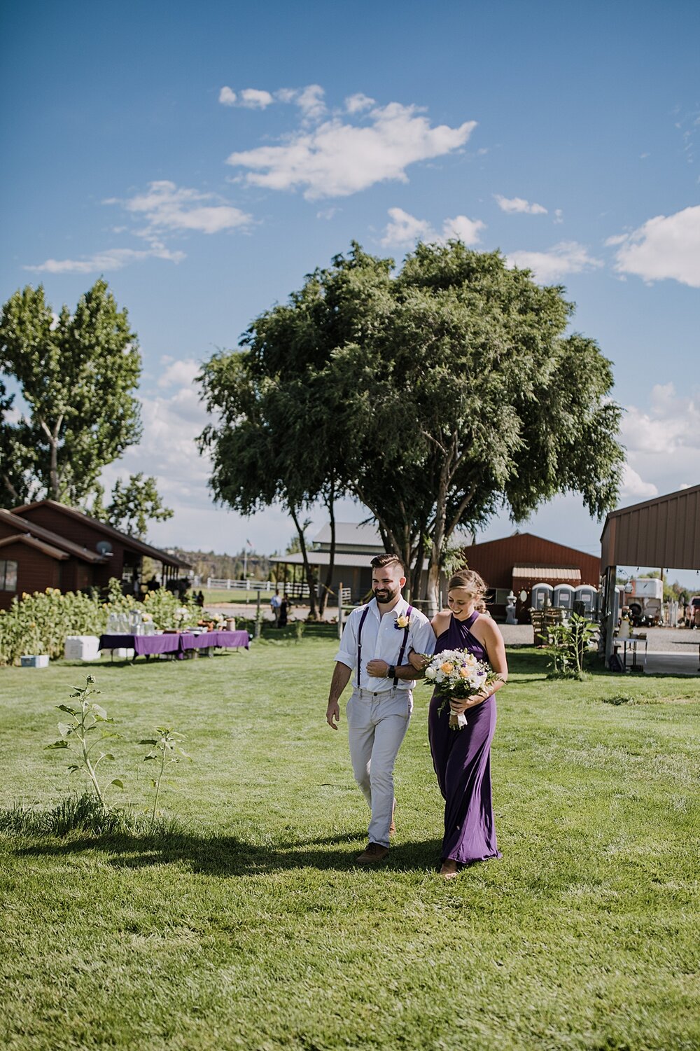 bridesmaid walking, backyard wedding ceremony, mt hood elopement, mt hood national forest, smith rock state park wedding, smith rock state park hiking elopement, terrebonne oregon backyard wedding