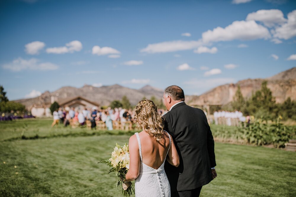 bride and father, backyard wedding ceremony, mt hood elopement, mt hood national forest, smith rock state park wedding, smith rock state park hiking elopement, terrebonne oregon backyard wedding