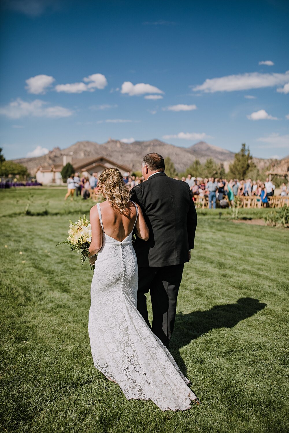 bride and father, backyard wedding ceremony, mt hood elopement, mt hood national forest, smith rock state park wedding, smith rock state park hiking elopement, terrebonne oregon backyard wedding