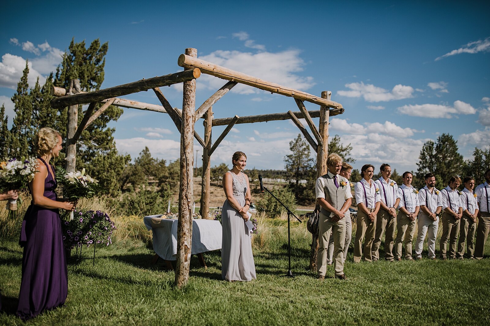 groom and officiant, backyard wedding ceremony, mt hood elopement, mt hood national forest, smith rock state park wedding, smith rock state park hiking elopement, terrebonne oregon backyard wedding