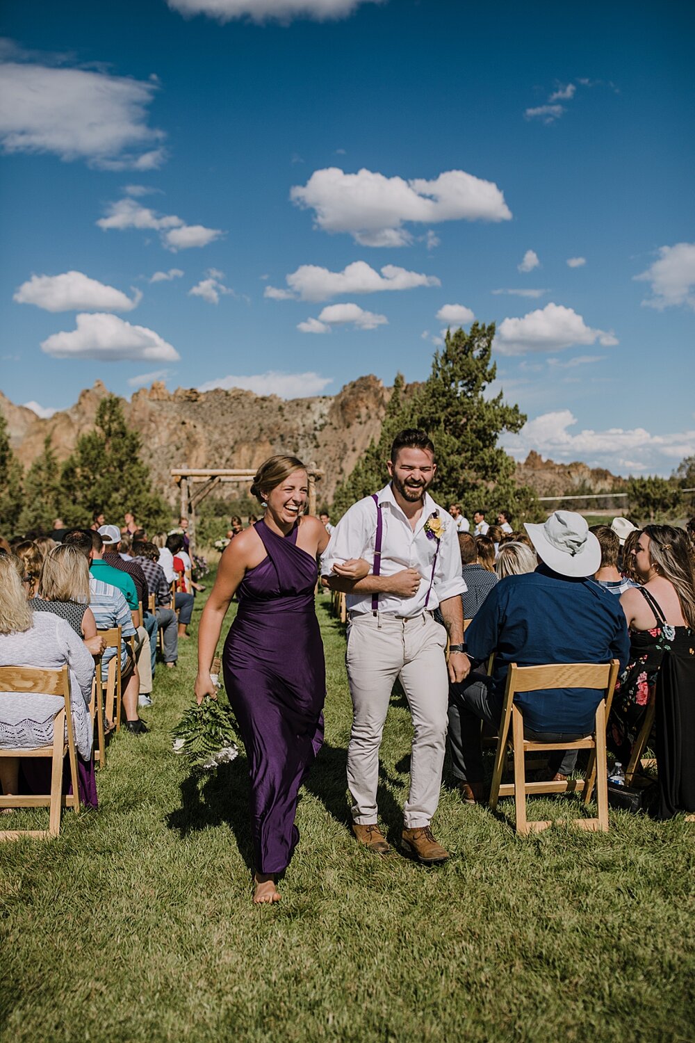 bridal party walking down aisle, mt hood elopement, mt hood national forest, smith rock state park wedding, smith rock state park hiking elopement, terrebonne oregon backyard wedding