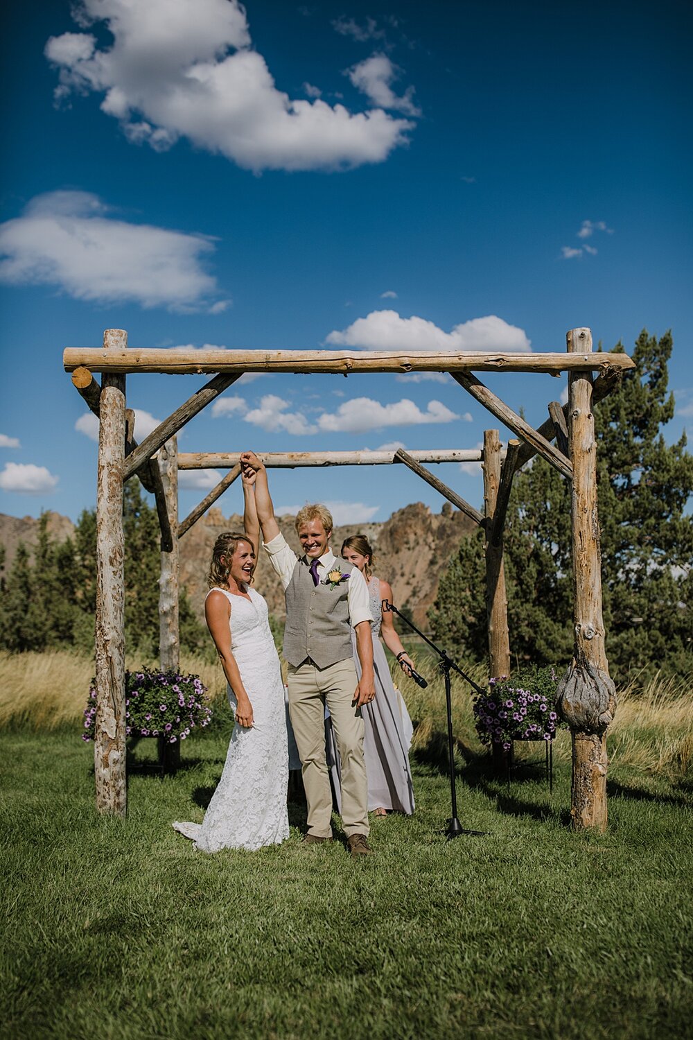 bride and groom walking down aisle, mt hood elopement, mt hood national forest, smith rock state park wedding, smith rock state park hiking elopement, terrebonne oregon backyard wedding