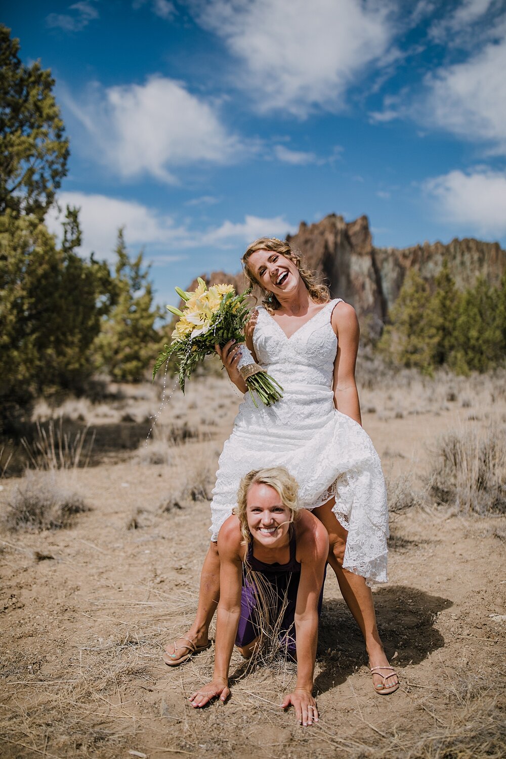 bridal party at smith rock state park, mt hood elopement, mt hood national forest, smith rock state park wedding, smith rock state park hiking elopement, terrebonne oregon backyard wedding