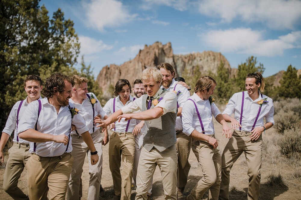 bridal party at smith rock state park, mt hood elopement, mt hood national forest, smith rock state park wedding, smith rock state park hiking elopement, terrebonne oregon backyard wedding