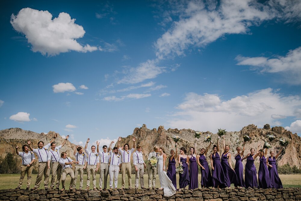 bridal party at smith rock state park, mt hood elopement, mt hood national forest, smith rock state park wedding, smith rock state park hiking elopement, terrebonne oregon backyard wedding