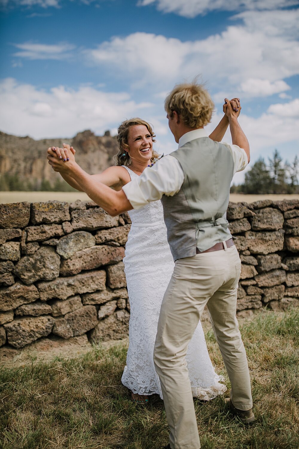 bride and groom at smith rock state park, mt hood elopement, mt hood national forest, smith rock state park wedding, smith rock state park hiking elopement, terrebonne oregon backyard wedding