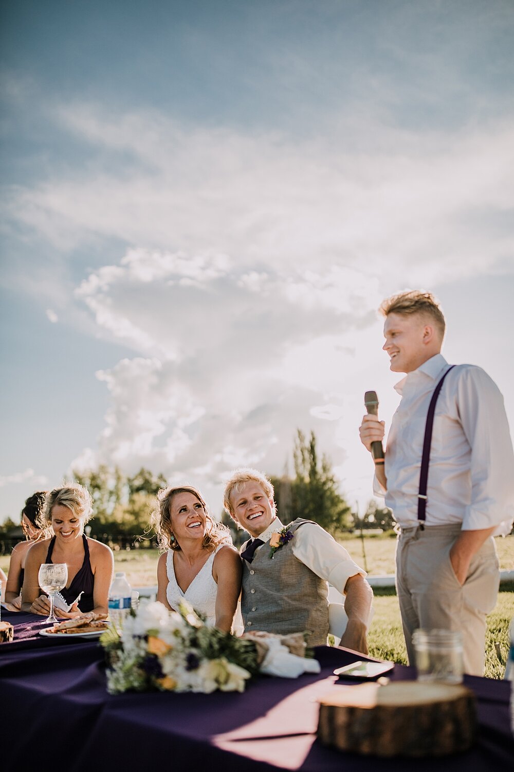 groomsmen giving speech at backyard wedding, mt hood elopement, mt hood national forest, smith rock state park wedding, smith rock state park hiking elopement, terrebonne oregon backyard wedding