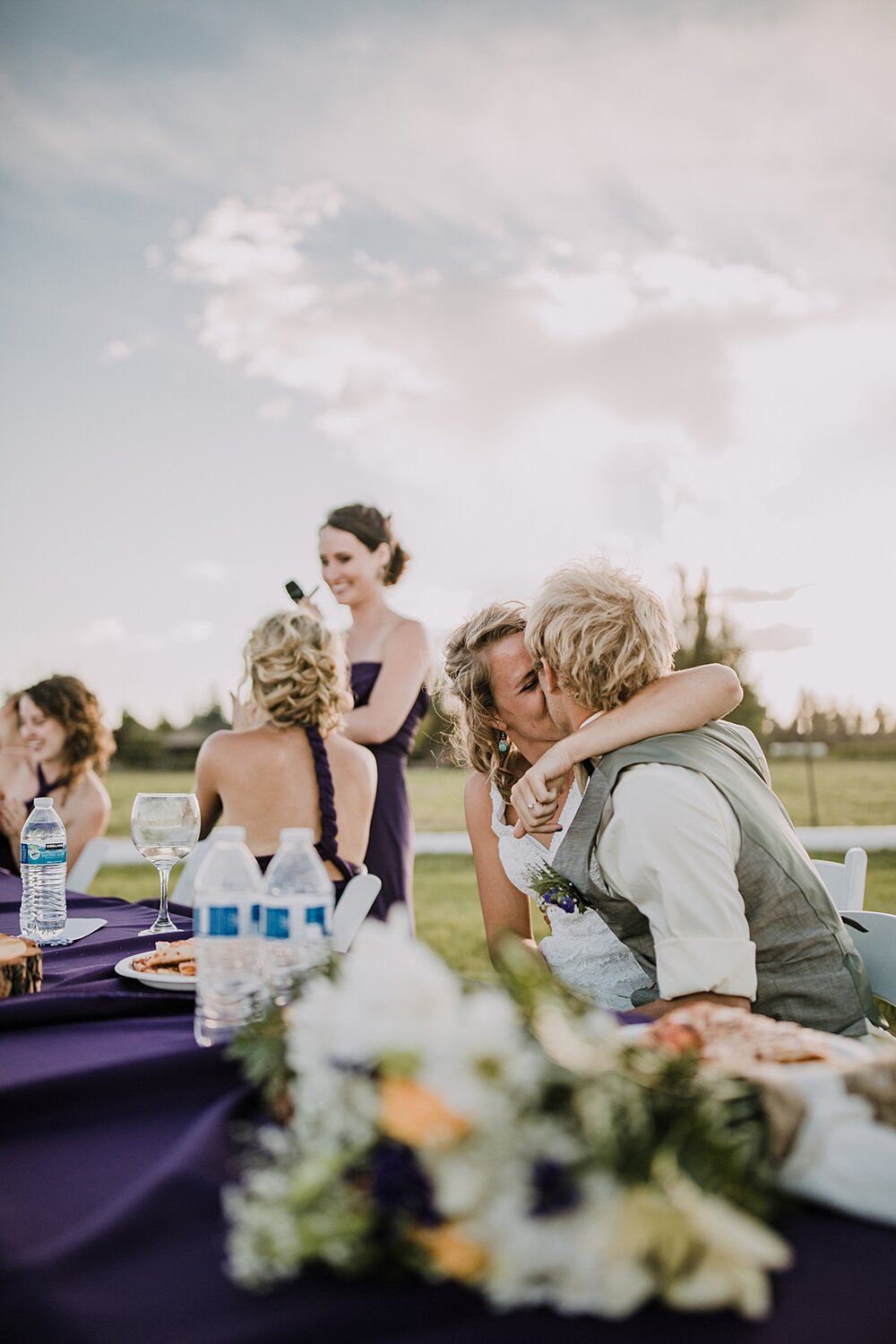 bridesmaid giving speech at backyard wedding, mt hood elopement, mt hood national forest, smith rock state park wedding, smith rock state park hiking elopement, terrebonne oregon backyard wedding