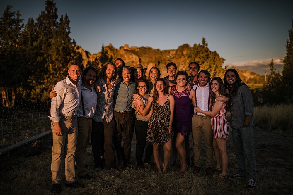 wedding friends at sunset, mt hood elopement, mt hood national forest, smith rock state park wedding, smith rock state park hiking elopement, terrebonne oregon backyard wedding