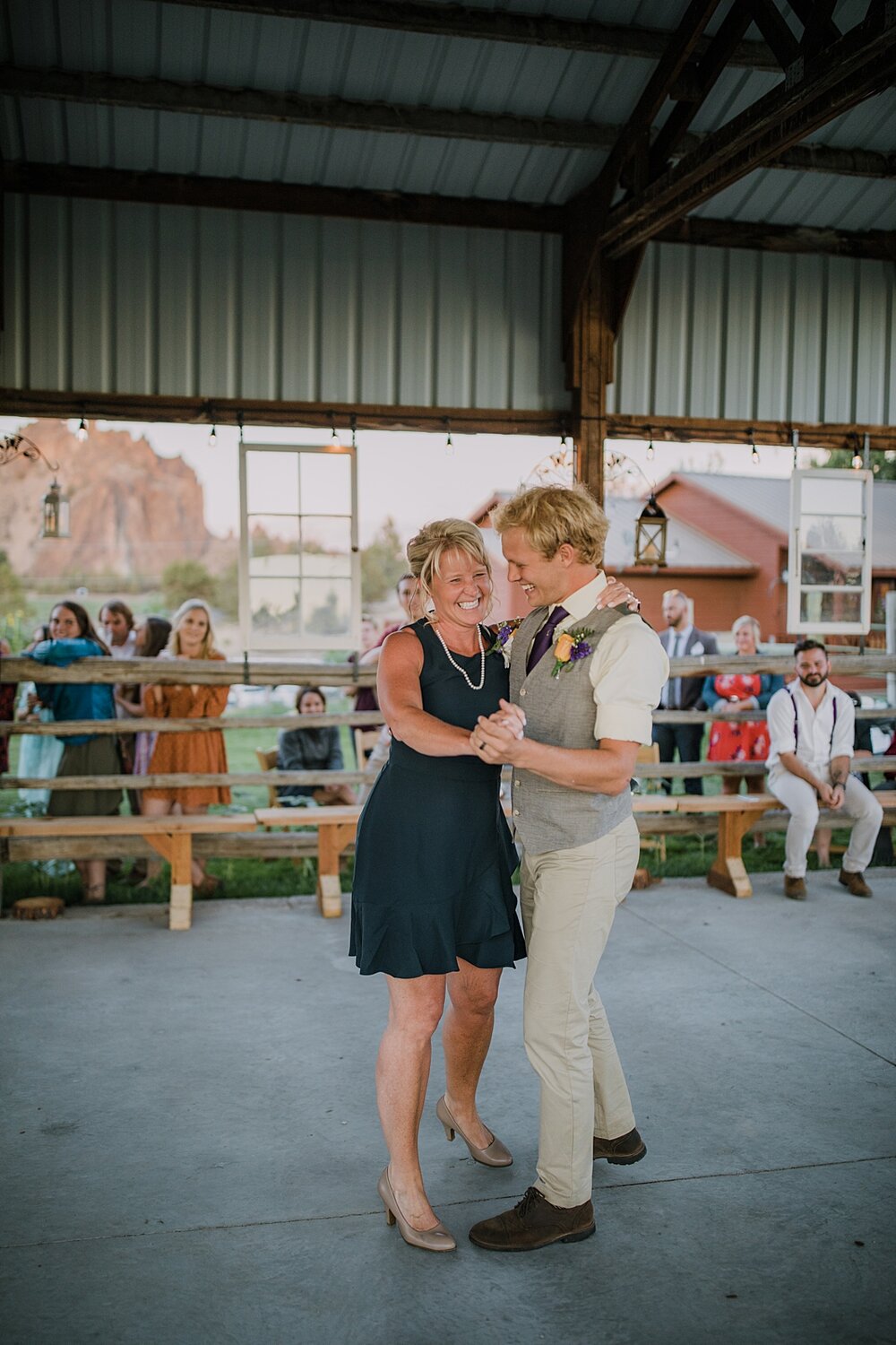 mom and son first dance at backyard oregon wedding, deschutes national forest wedding, smith rock state park hiking wedding, terrebonne oregon backyard wedding