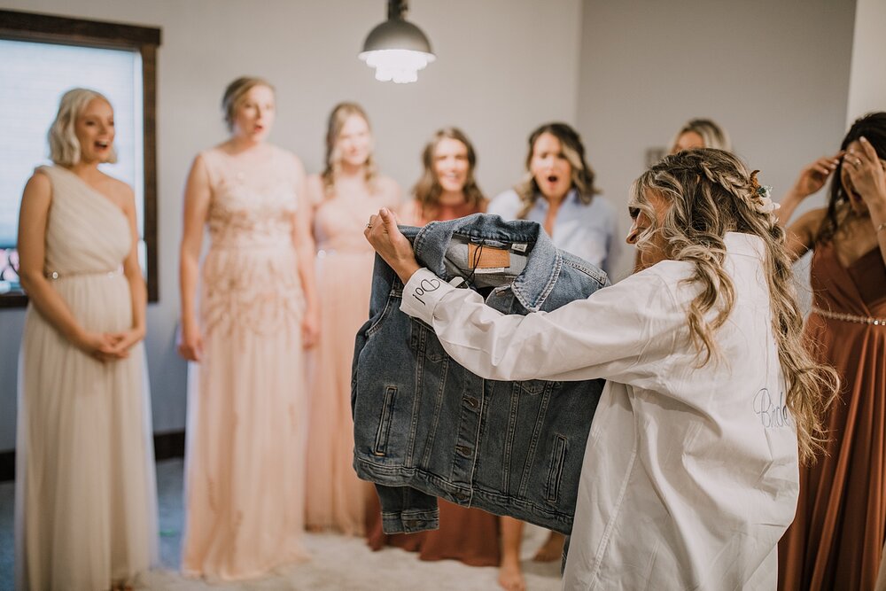 bridesmaids embroidered jean jackets, the barn at sunset ranch in buena vista co, buena vista colorado wedding, the barn at sunset ranch wedding, buena vista colorado wedding venue