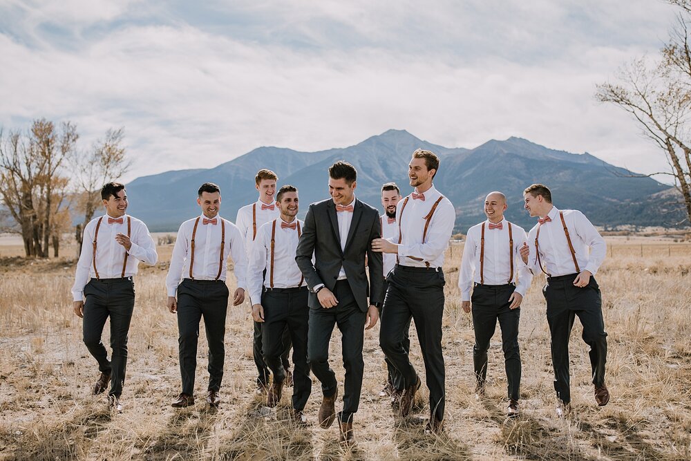 groom and groomsmen, wedding reception, the barn at sunset ranch in buena vista co, buena vista colorado wedding, the barn at sunset ranch wedding, buena vista colorado wood barn wedding venue