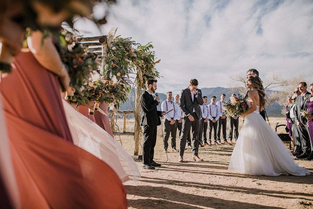 wedding ceremony, grooms first look, the barn at sunset ranch in buena vista co, buena vista colorado wedding, the barn at sunset ranch wedding, buena vista colorado wedding venue