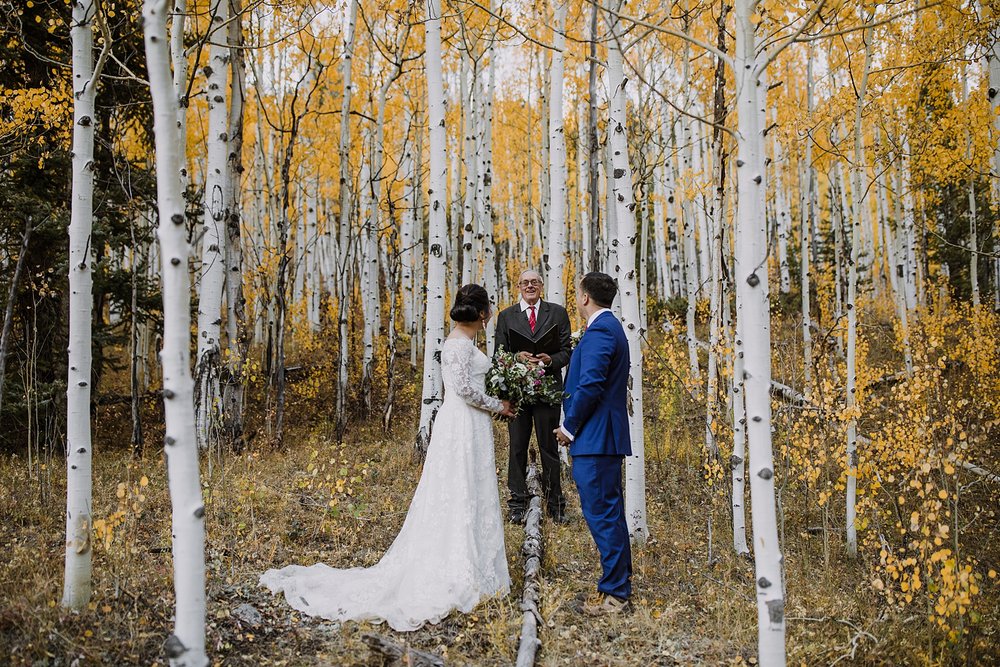 bride and groom elopement ceremony, ames colorado mountain elopement, san juan mountain elopement, rocky mountain range elopement, southern colorado hiking elopement, mystic falls elopement