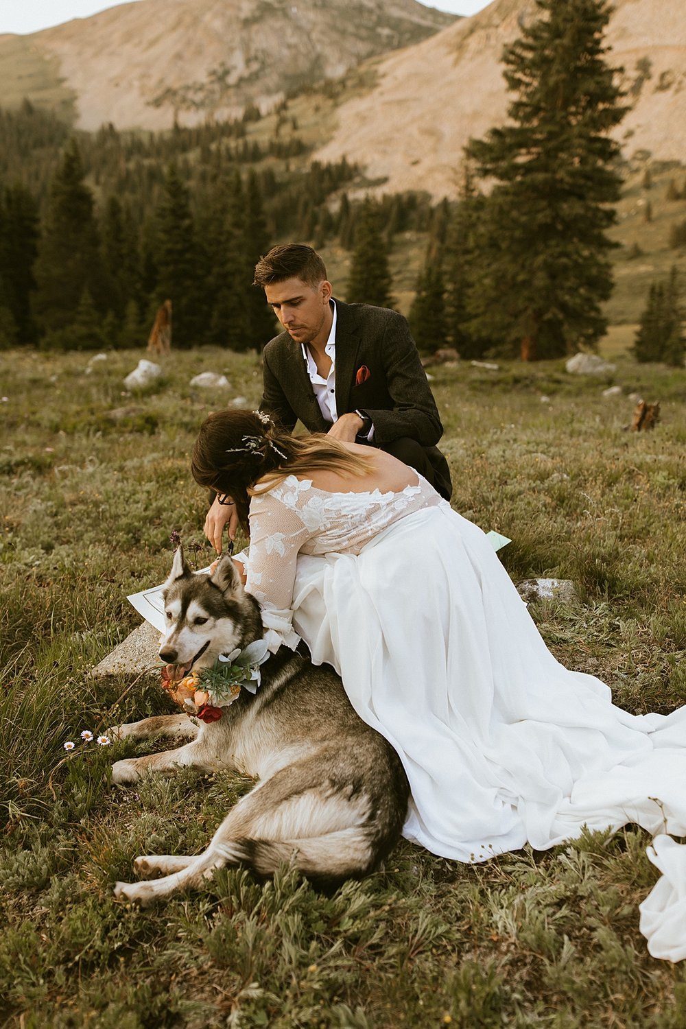 bride and groom signing marriage license, self solemnizing ceremony in colorado, rocky mountain self solemnizing ceremony, mayflower gulch summer elopement, leadville elopement