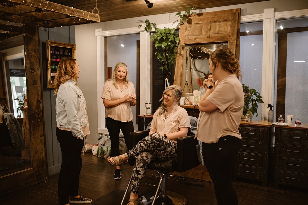 bridesmaids getting hair and makeup done, breckenridge chopping block, breckenridge wedding, september mountain wedding, breckenridge hair stylist, breckenridge summer wedding, summit county wedding