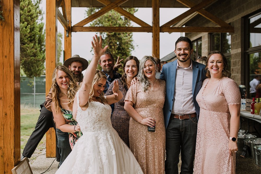bride celebrating with wedding guests, wedding ceremony at carter park pavilion, vow ceremony in breckenridge colorado, reception space in breckenridge colorado