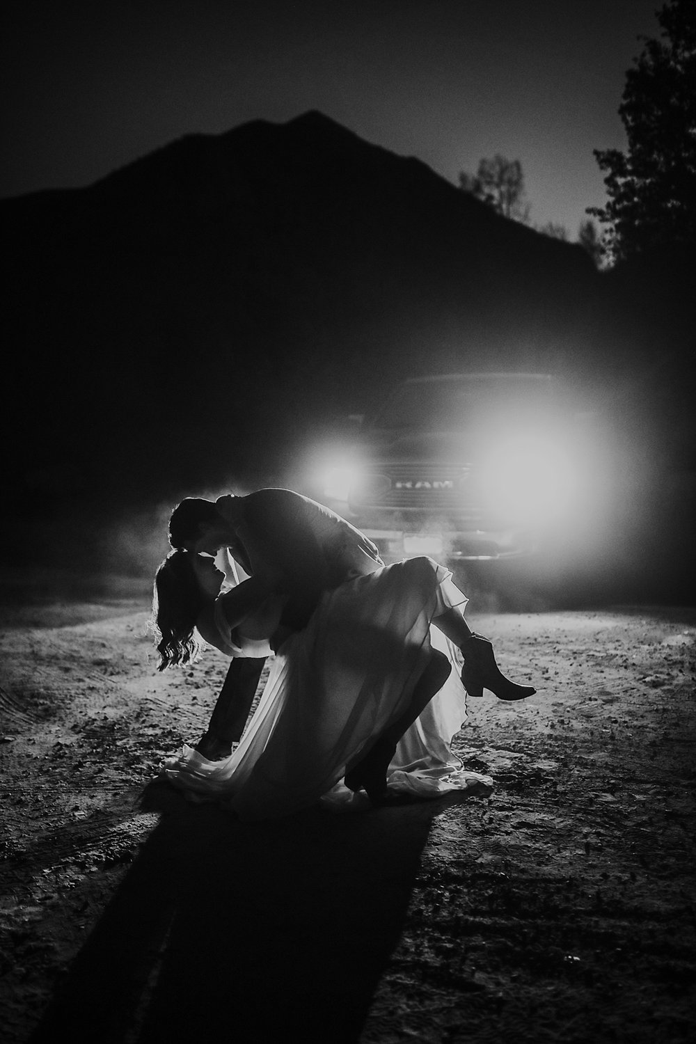 couple dancing in front of truck headlights, elopement first dance, breckenridge colorado jeep elopement, breckenridge jeep wedding, georgia pass jeep elopement, mt guyot offroad elopement