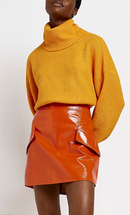 ORANGE RIB ROLL NECK LONG SLEEVE JUMPER