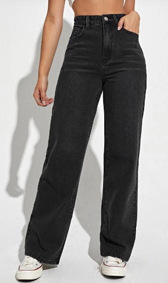 High Waist Slant Pocket Straight Leg Jeans