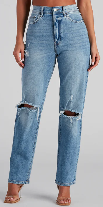 High-Rise Distressed Boyfriend Jeans
