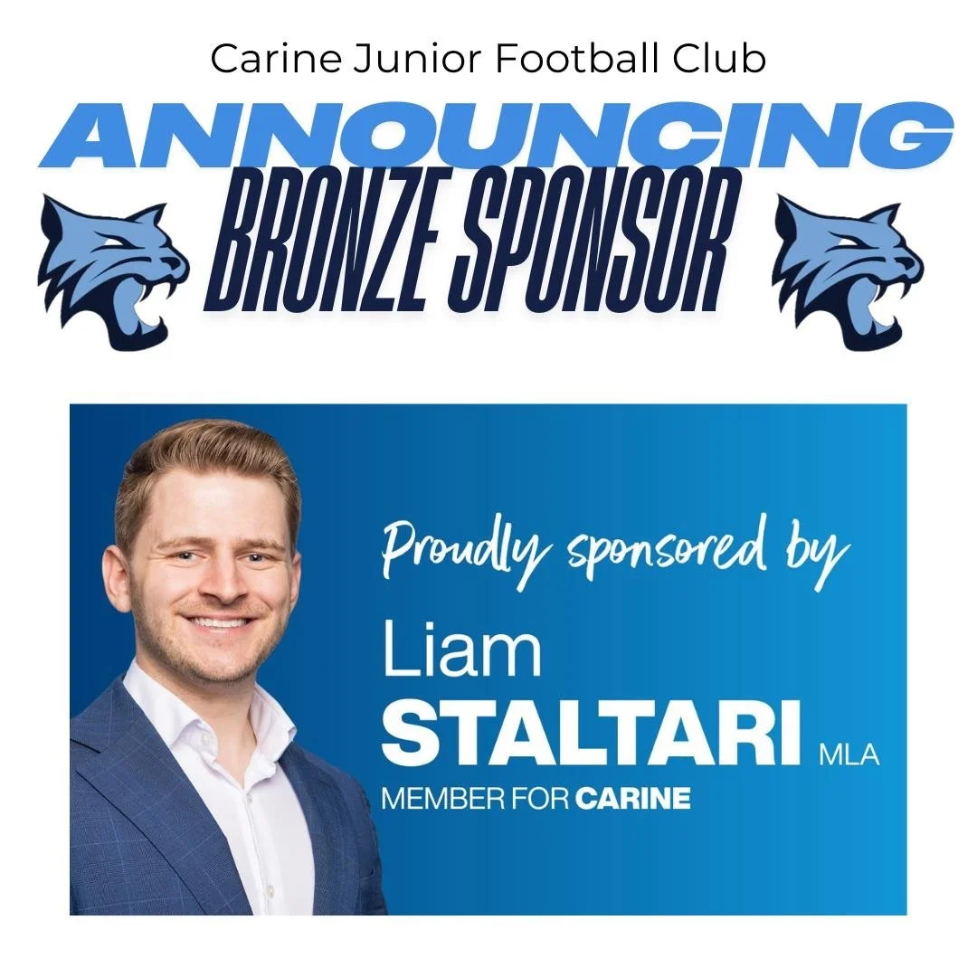 ✨ Welcome Back, Liam Staltari! ✨

Liam Staltari returns as a sponsor for the 2026 season, increasing his support to a Bronze sponsorship this year.

We appreciate Liam&rsquo;s continued support of Carine JFC and his contribution to our club community