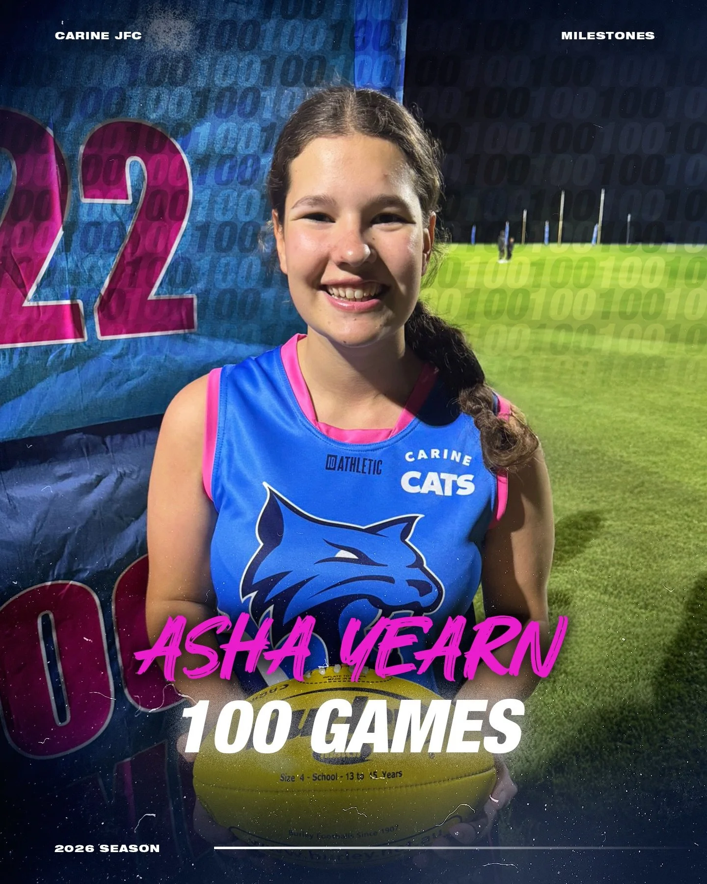 Round 2 for the 2026 season saw Asha play her 100th game - a massive achievement to be extremely proud of! Congratulations, Asha! 1️⃣0️⃣0️⃣