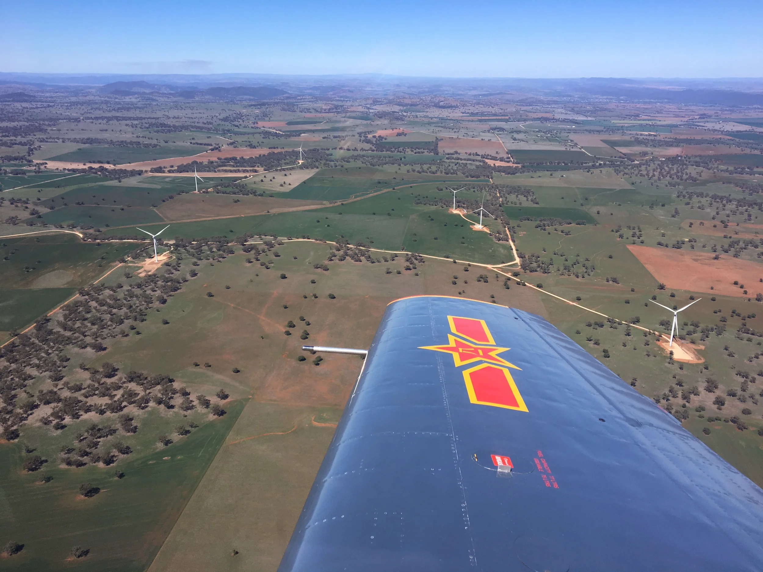 Bodangora wind farm and the “patchwork” countryside of the Dubbo/Western plains region. Photo taken 50km southeast of Dubbo Airport.