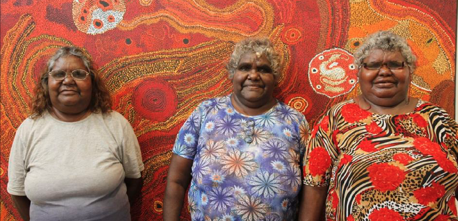Maringka Tunkin, Freda Brady and Yaritji Young at 2017 APY Town Studio, Tangentyere Artists 