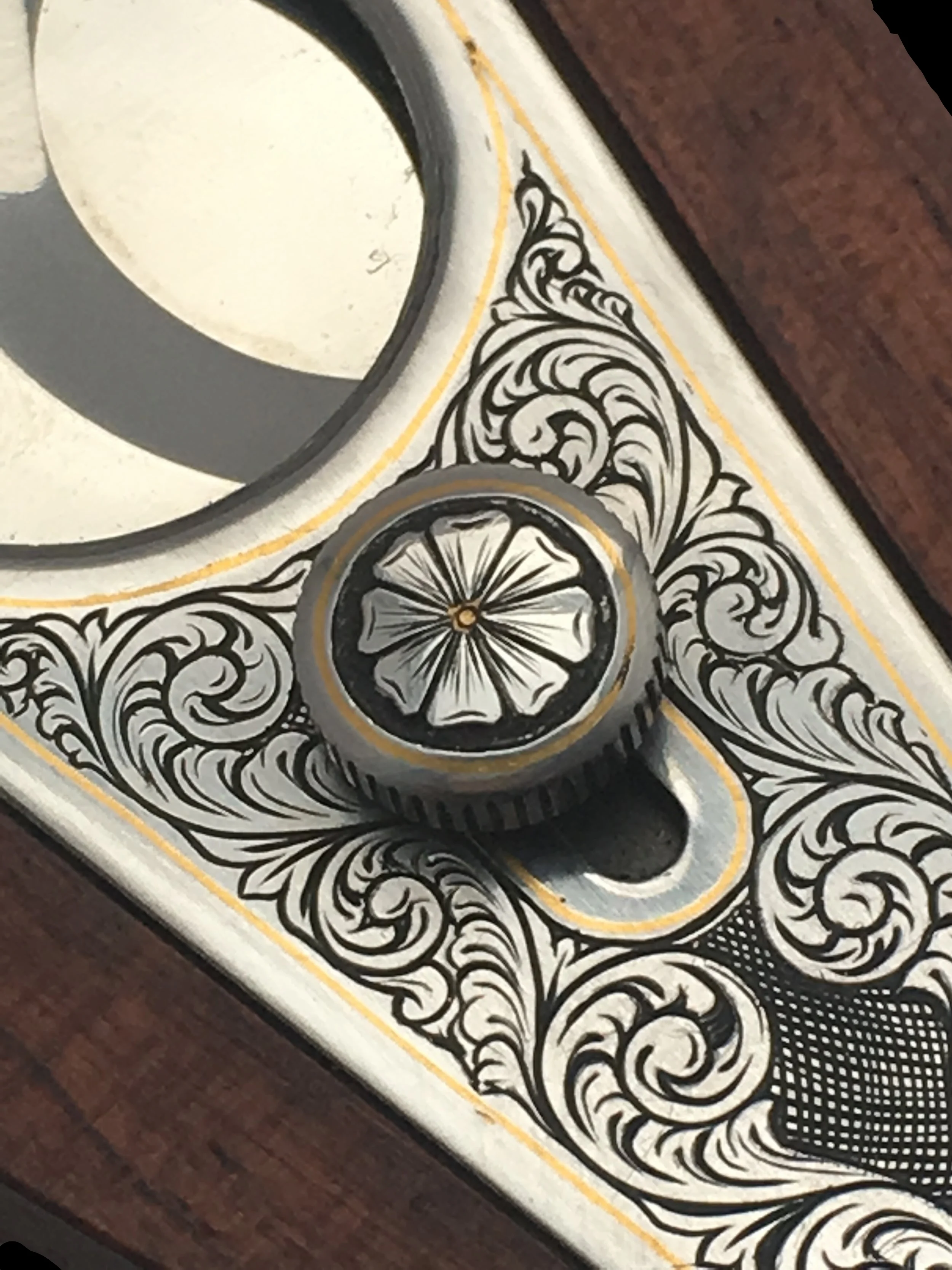 Hand Engraved English Scroll Cigar Cutter with 24k Gold Inlay