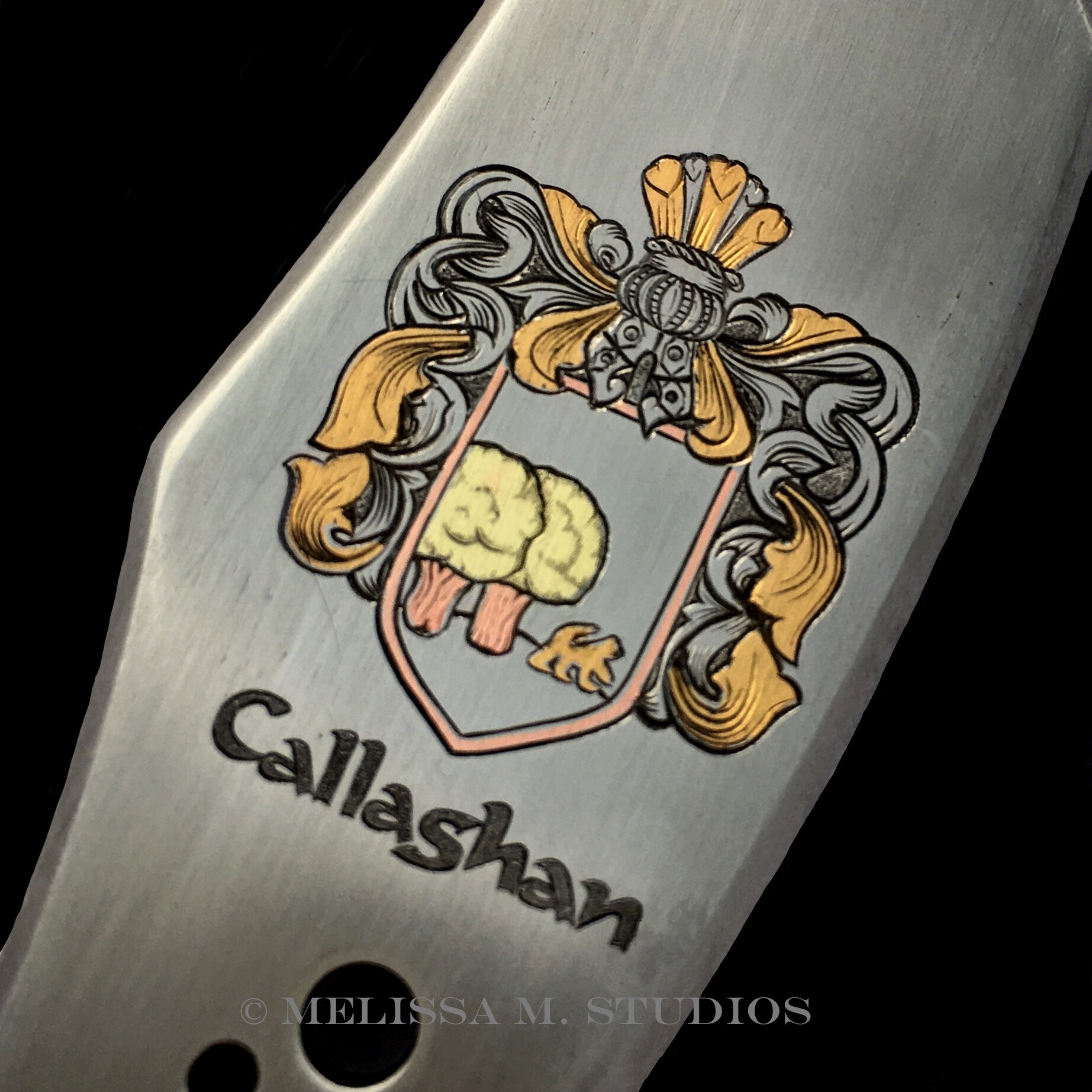 Family Crest Engraved | Gold Inlay