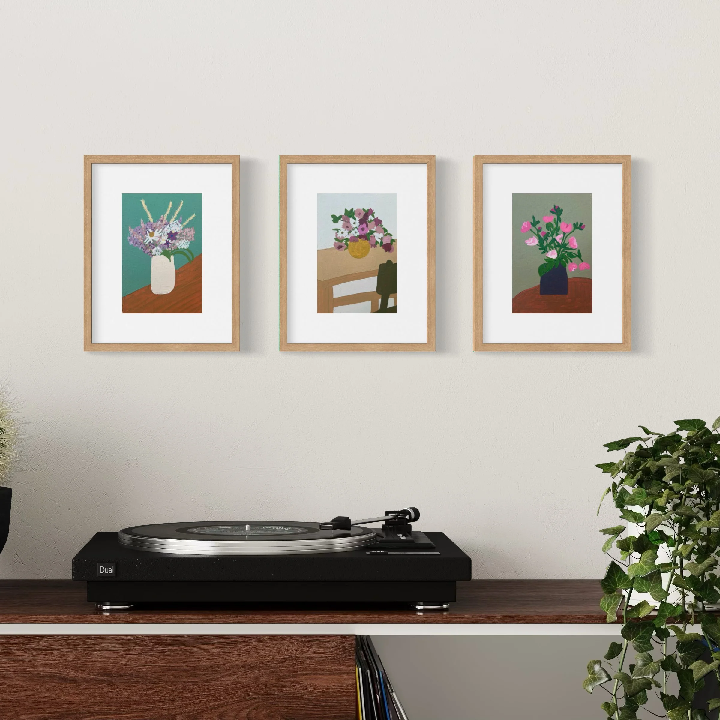 Bouquet Trio above record player.jpg