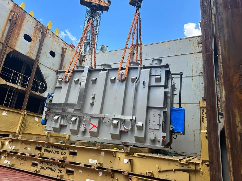 175MW Transformer Tank being lifted out of the cargo hold of specialist MSC Vessel at Dar es Salaam Port