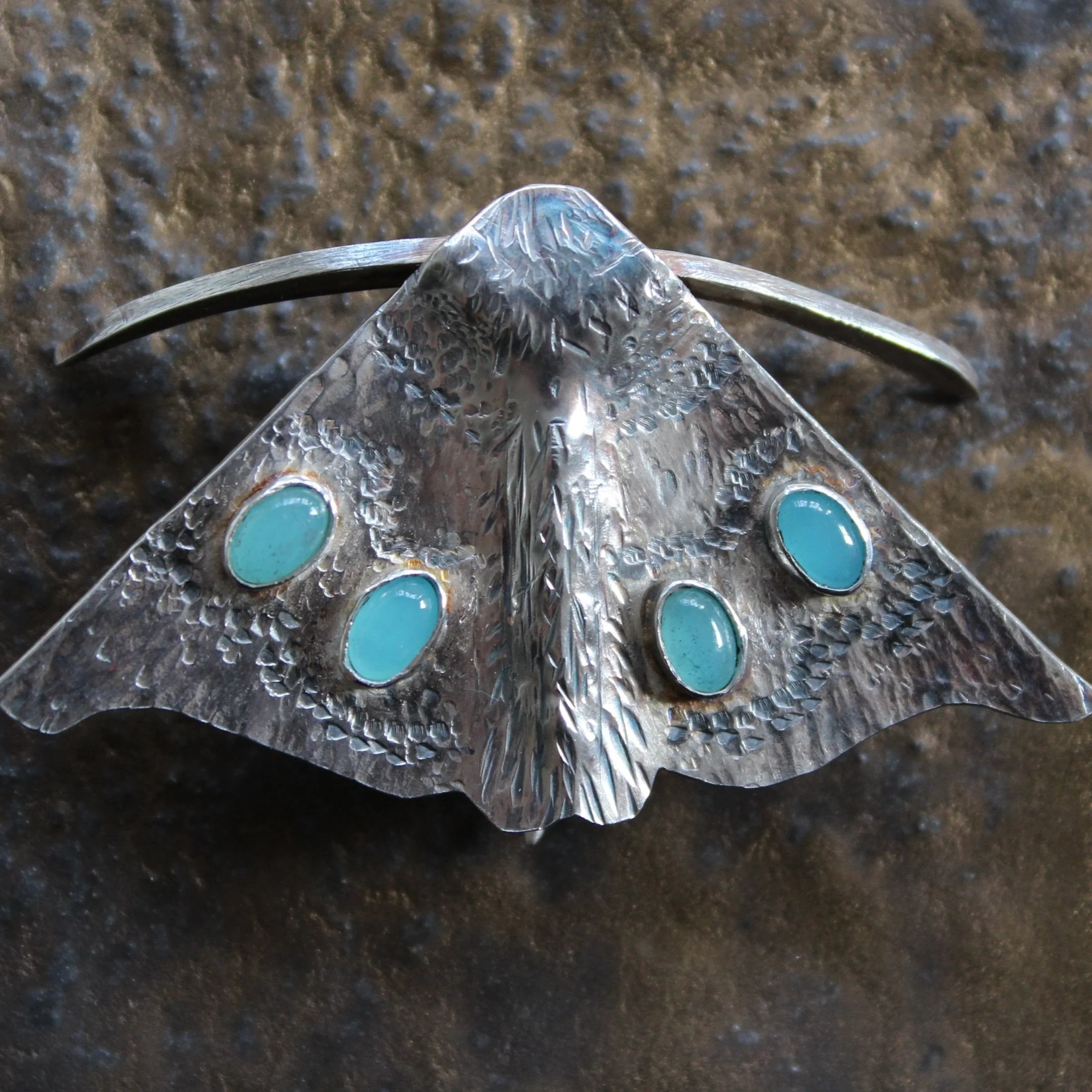 Double Spotted Blue Moth Brooch