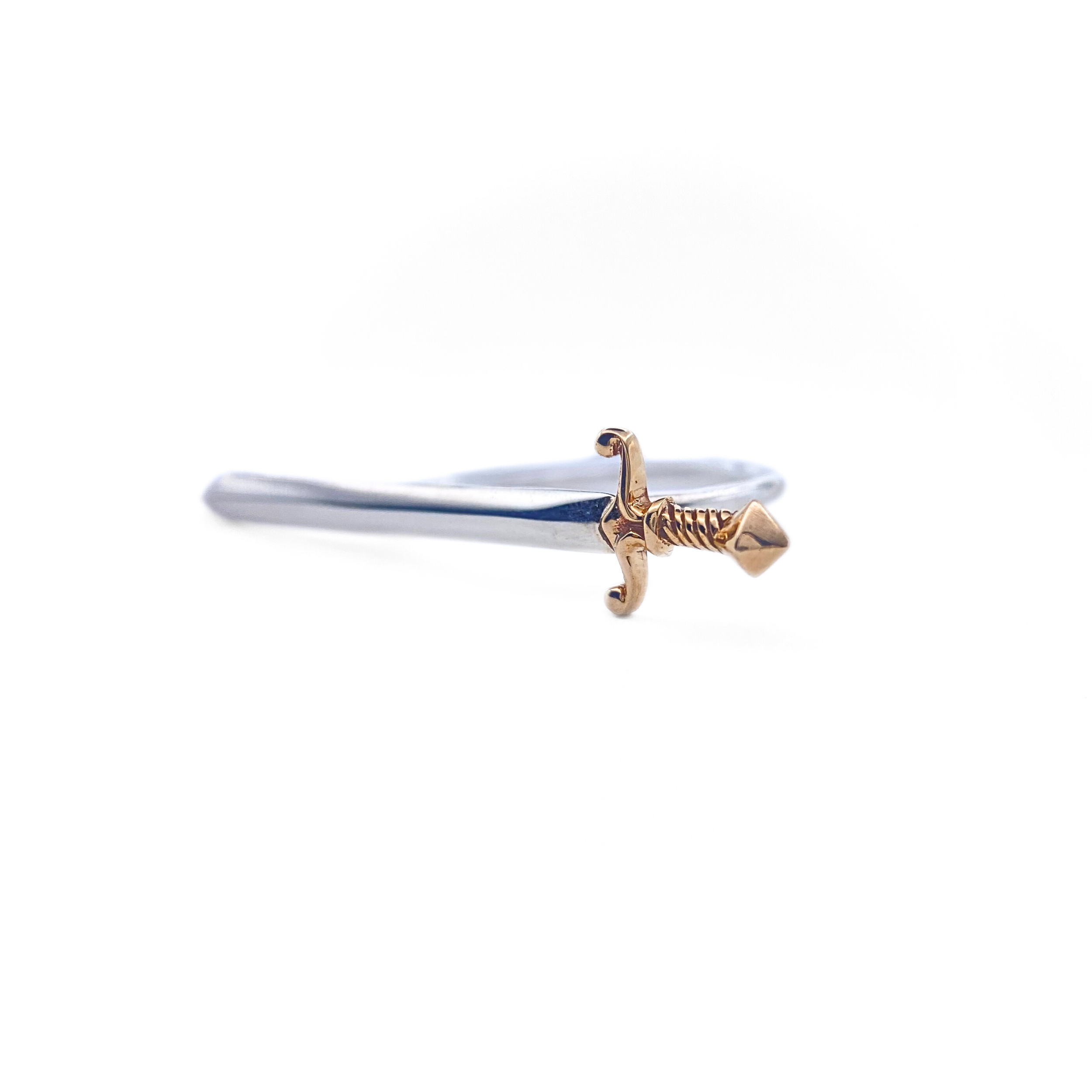 Unique horizontal dagger ring in mixed metal