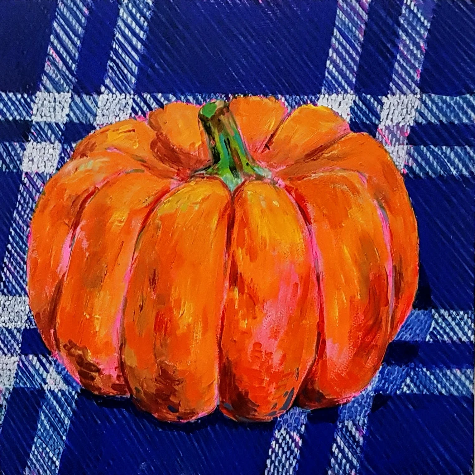 Still life - pumpkin on blue fabric (part a bigger project)