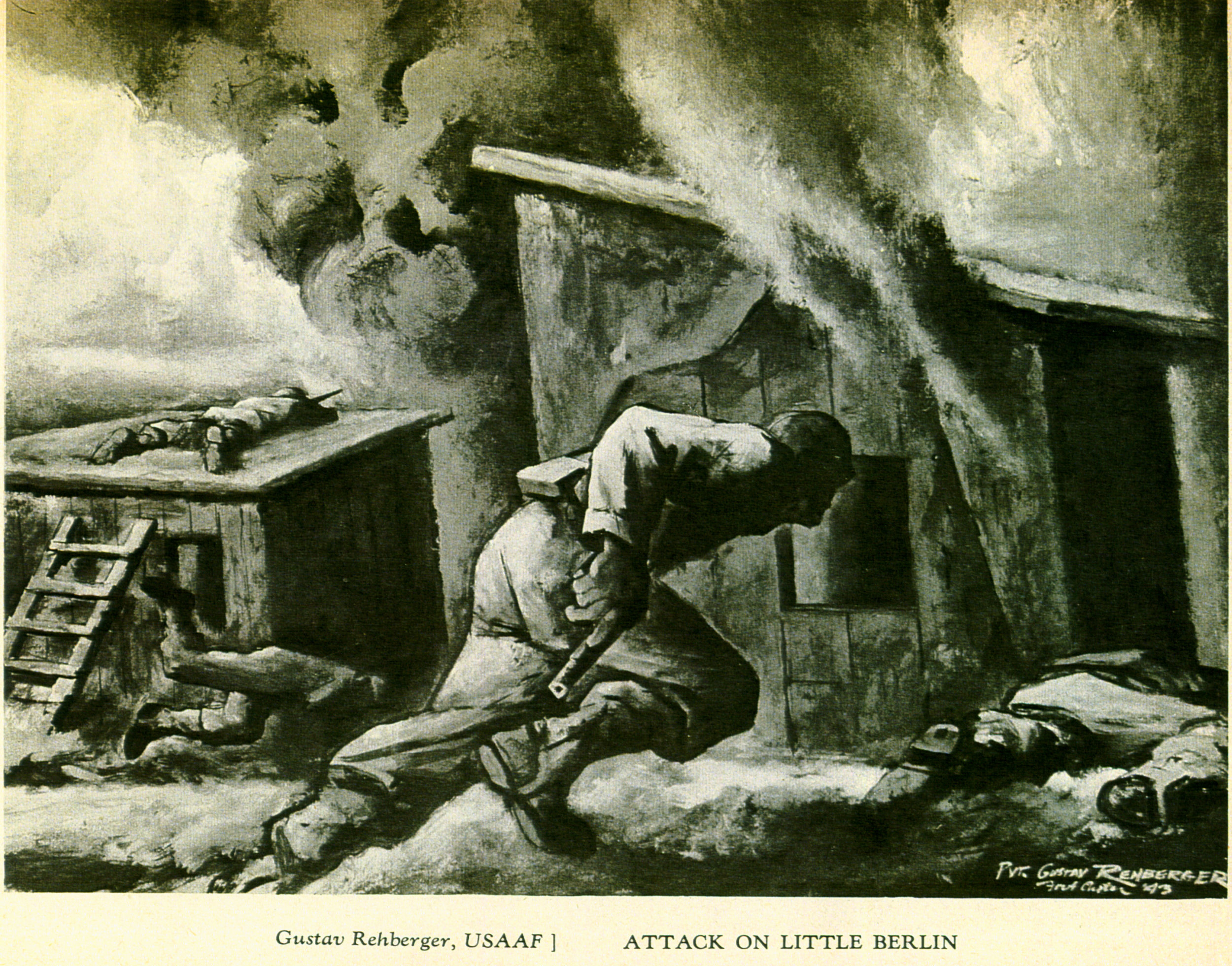 "Attack on Little Berlin" - Army Illustrators of Fort Custer, Michigan 1944 - Art in the Armed Forces - Pictured by Men in Action, Edited by Aimee Crane