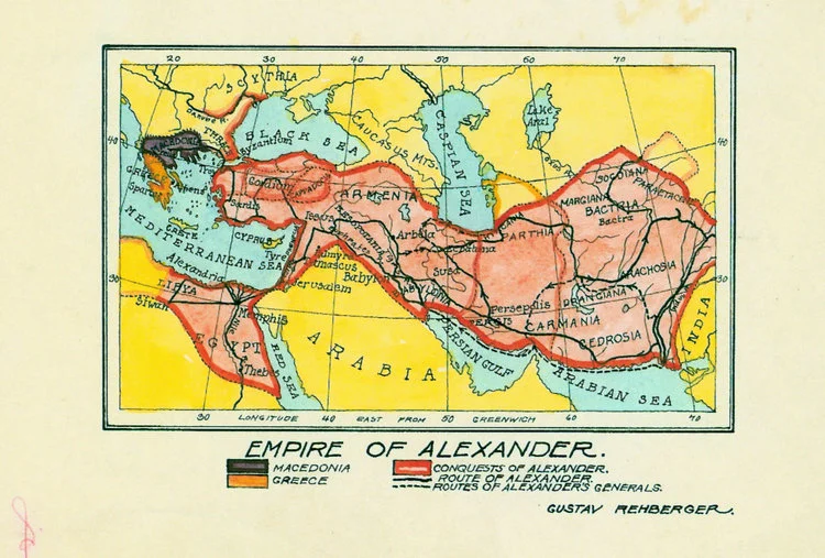 1927 - Map of Empire of Alexander (Pen & Colored Inks, Wash)