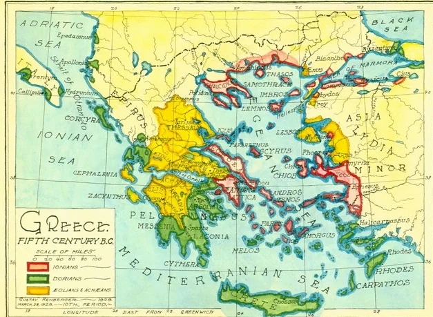 1927 - Map of Greece Fifth Century (Pen & Colored Inks, Wash)