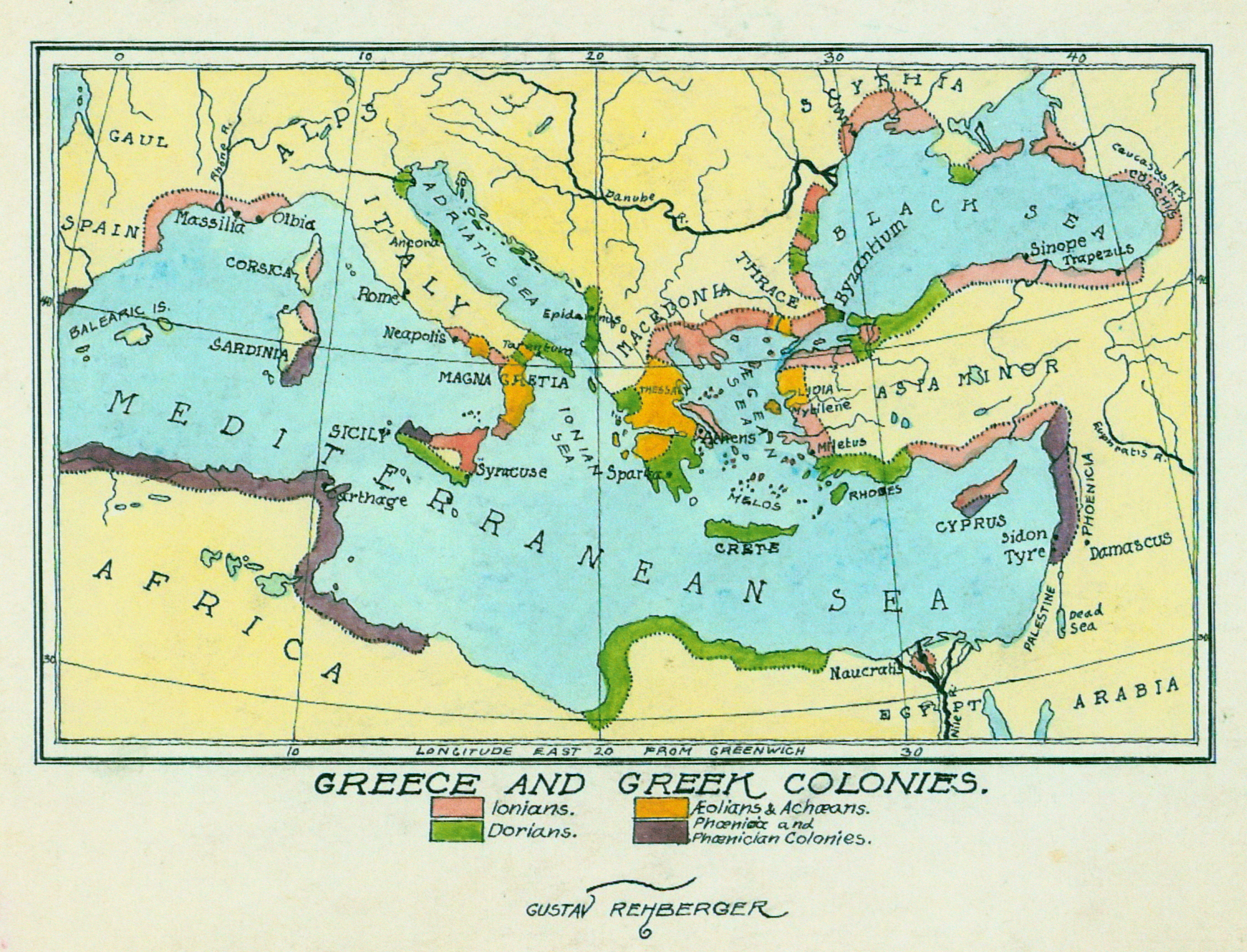 1927 - Map of Greece and Greek Colonies (Pen & Colored Ink, Wash)