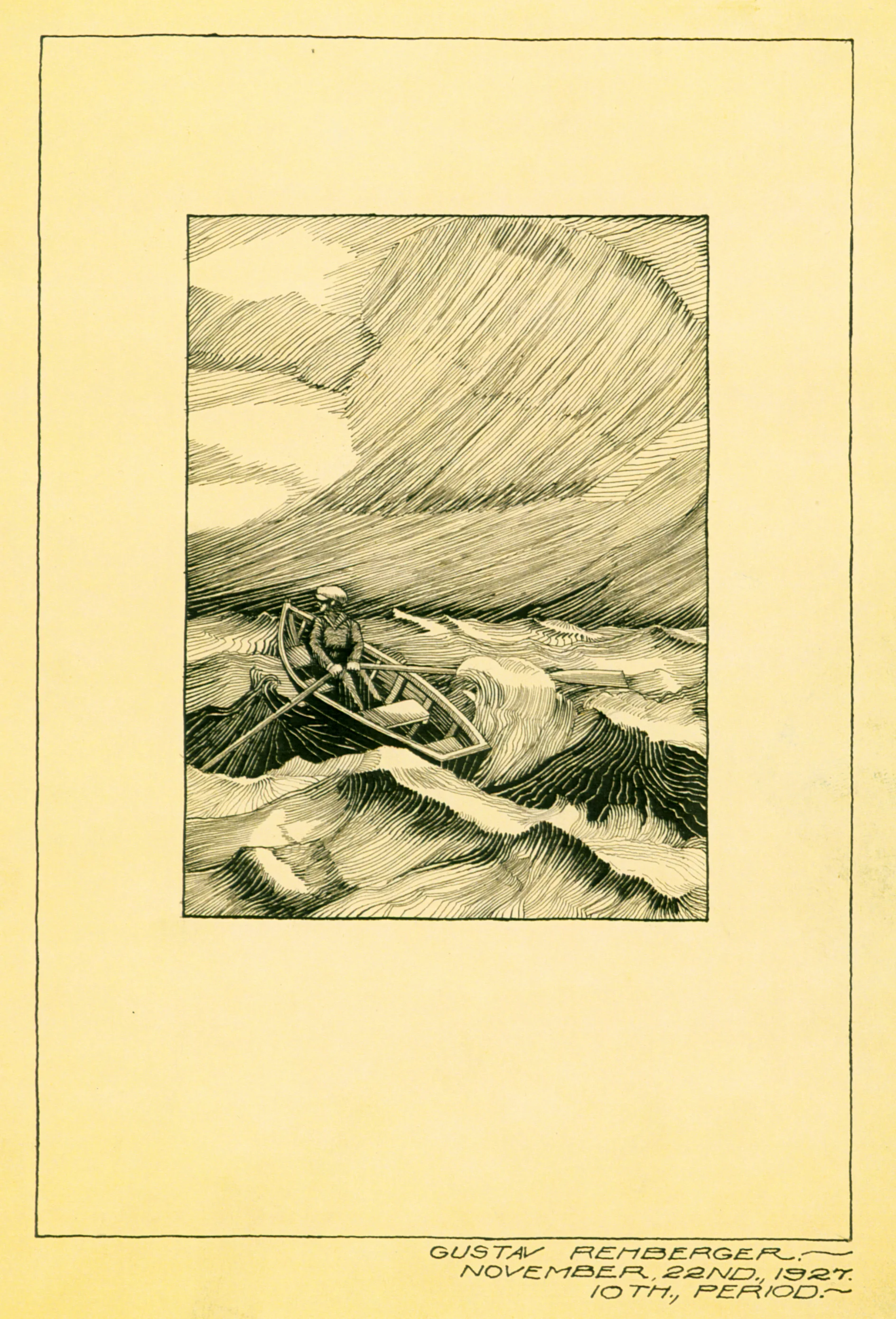 Nov 22, 1927 - Man Rowing (Pen & Ink, Wash, 5 x 3.75)