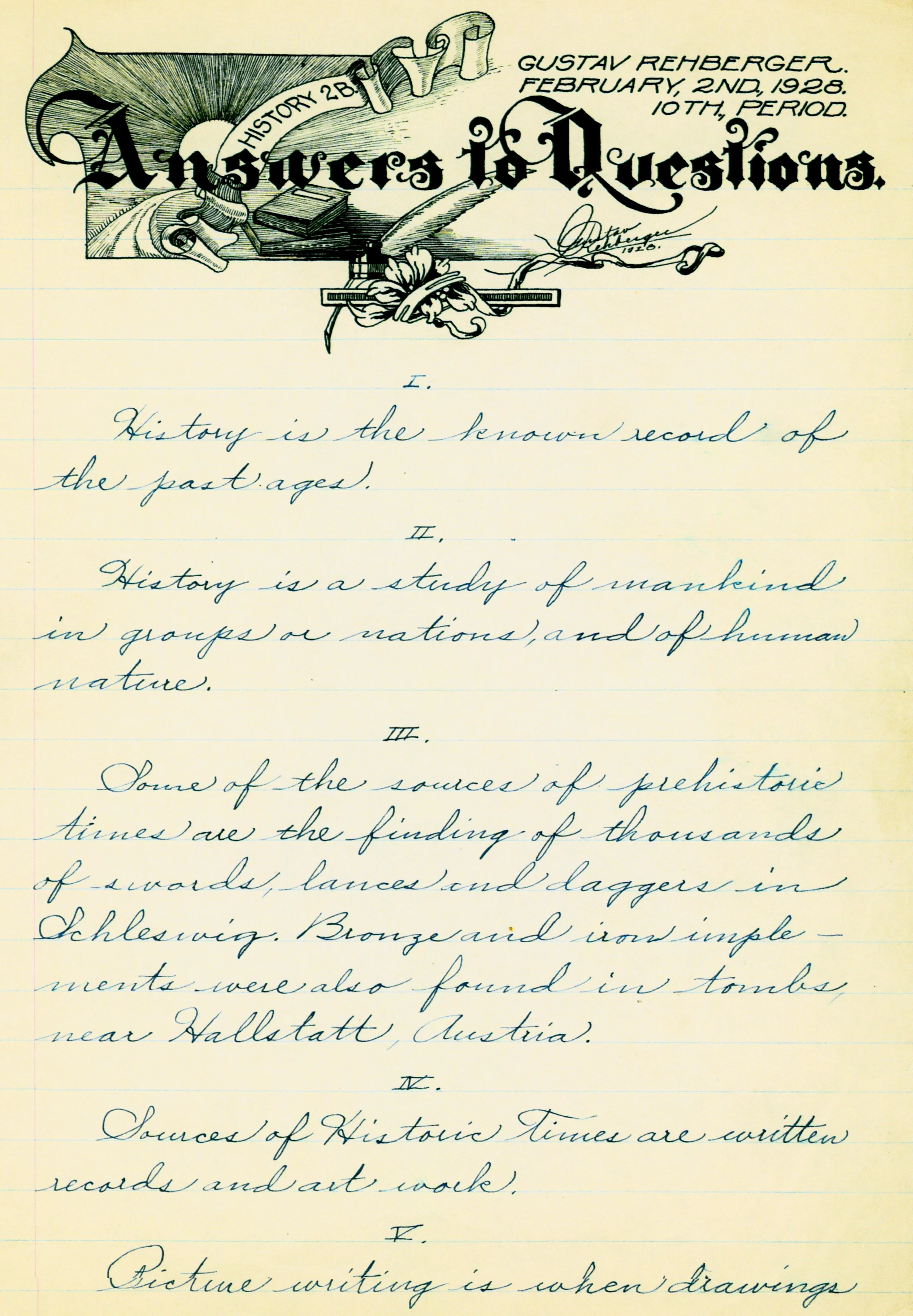 Feb 2, 1928 - Answers to Questions (Pen & Ink)