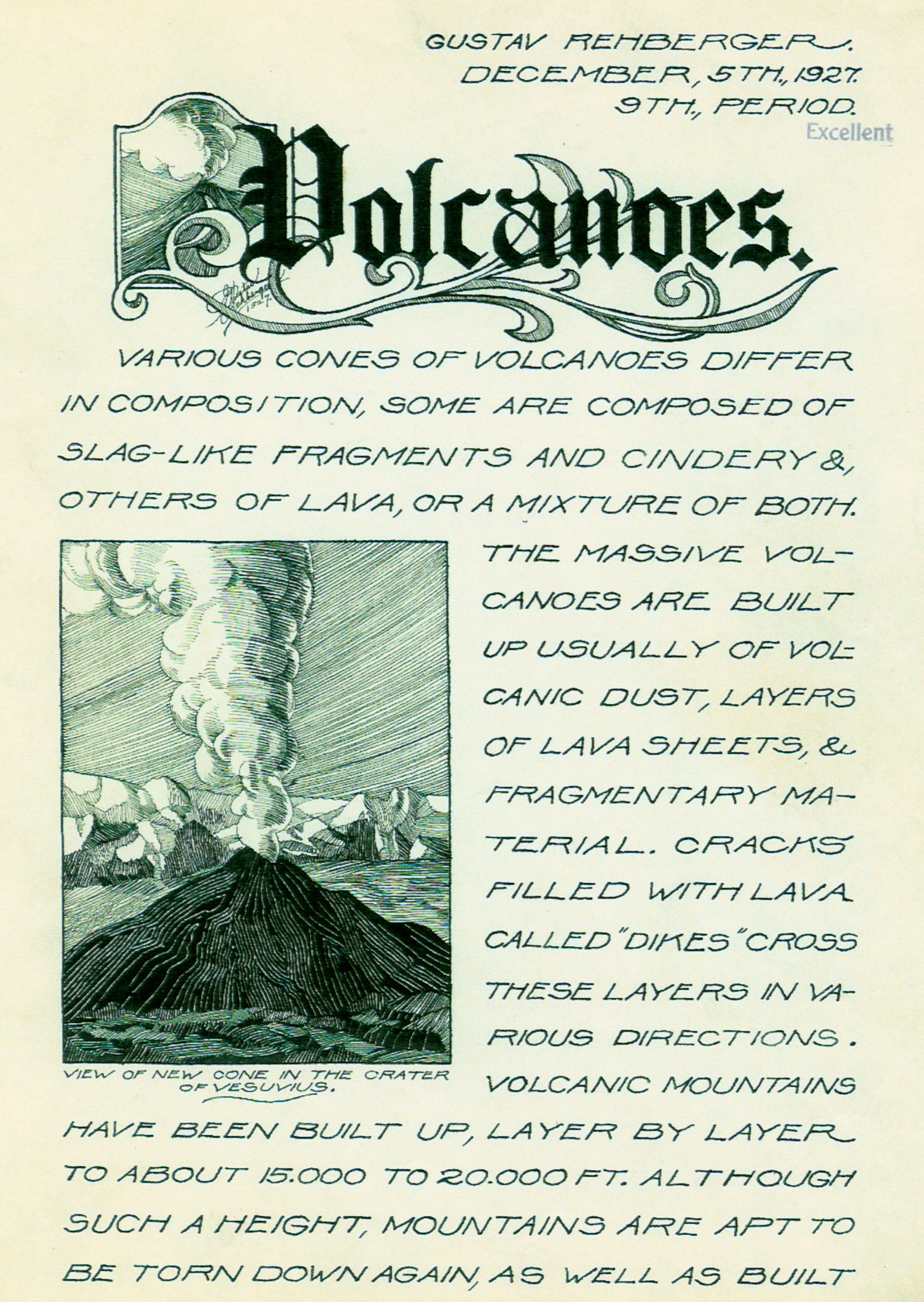 Dec 5, 1927 - Mt. Vesuvius Volcano (Pen & Ink, Wash)