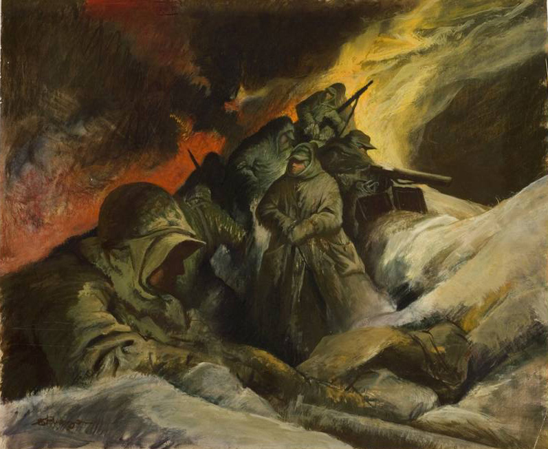 September 1951 - The Marines-Korea - Spencer Museum of Art Permanent Collection  (Oil,  30x33)