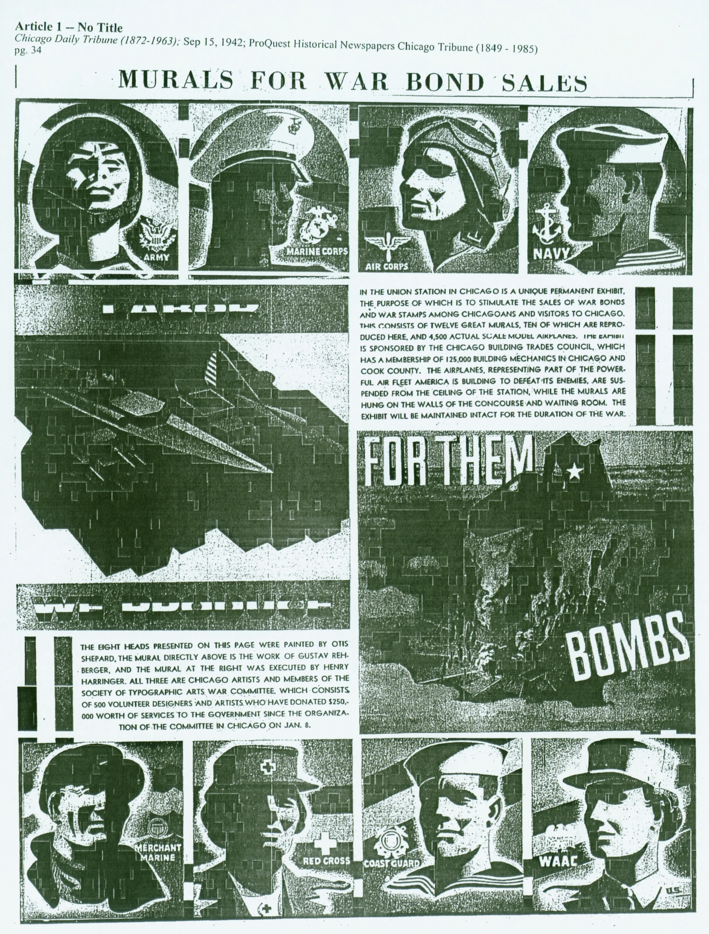 "Bonds for Us, Bombs for Them" - Chicago Daily Tribune - September. 15, 1942 War Bond Murals, Chicago Union Station