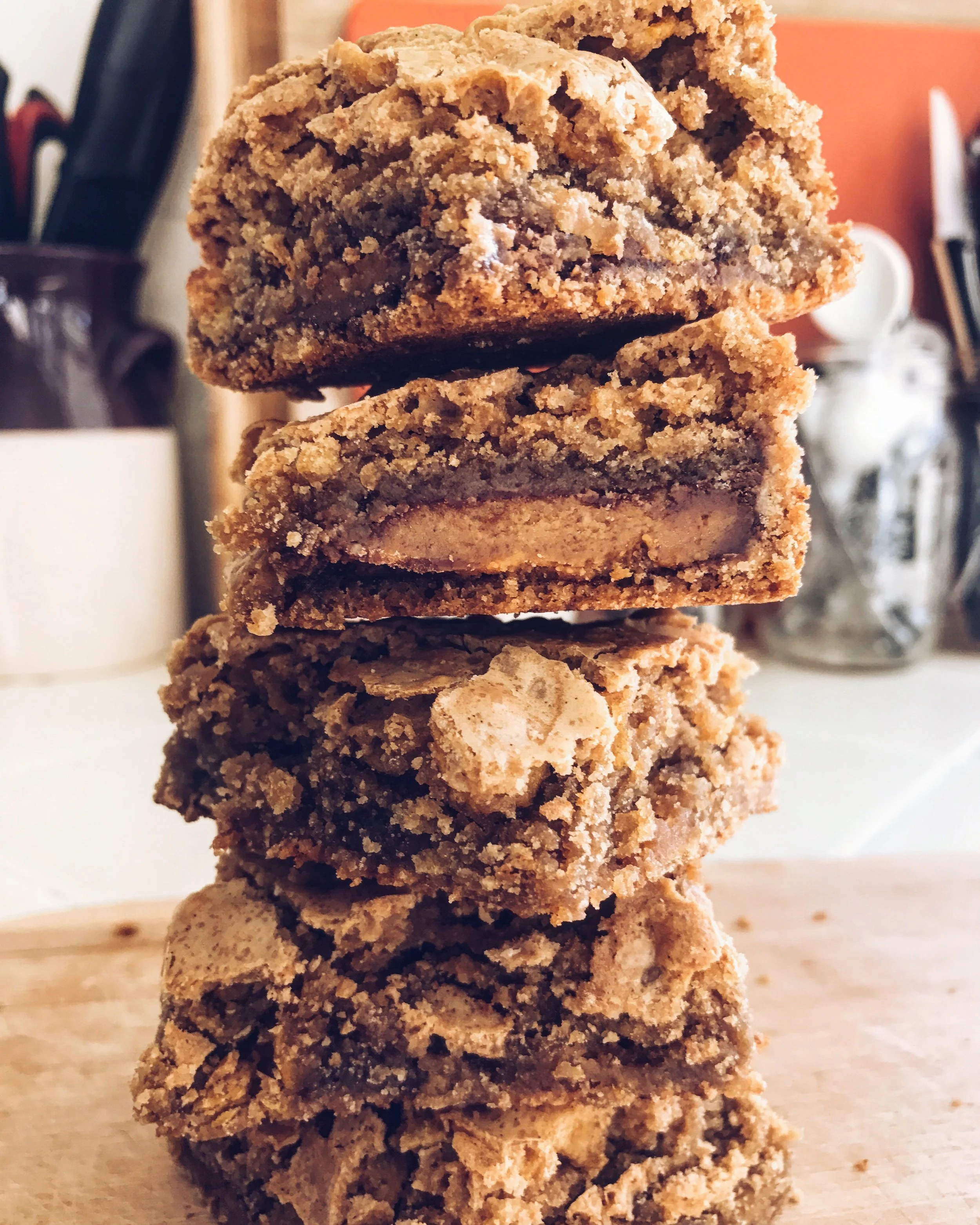KRISPIE SWEET & SALTY PEANUT BUTTER STUFFED BLONDIES